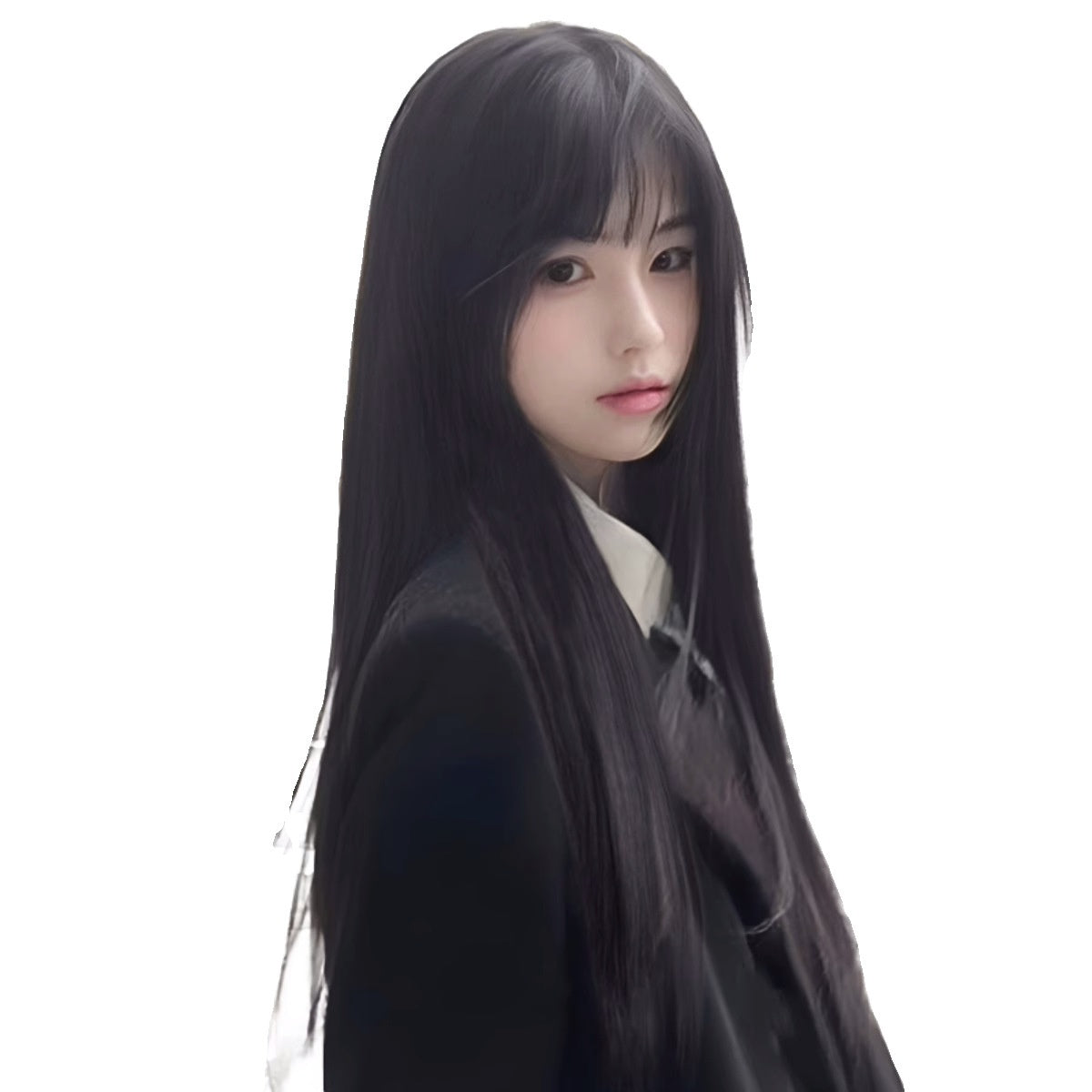 Black Long Straight Wig Female Bangs Wig Head Cover
