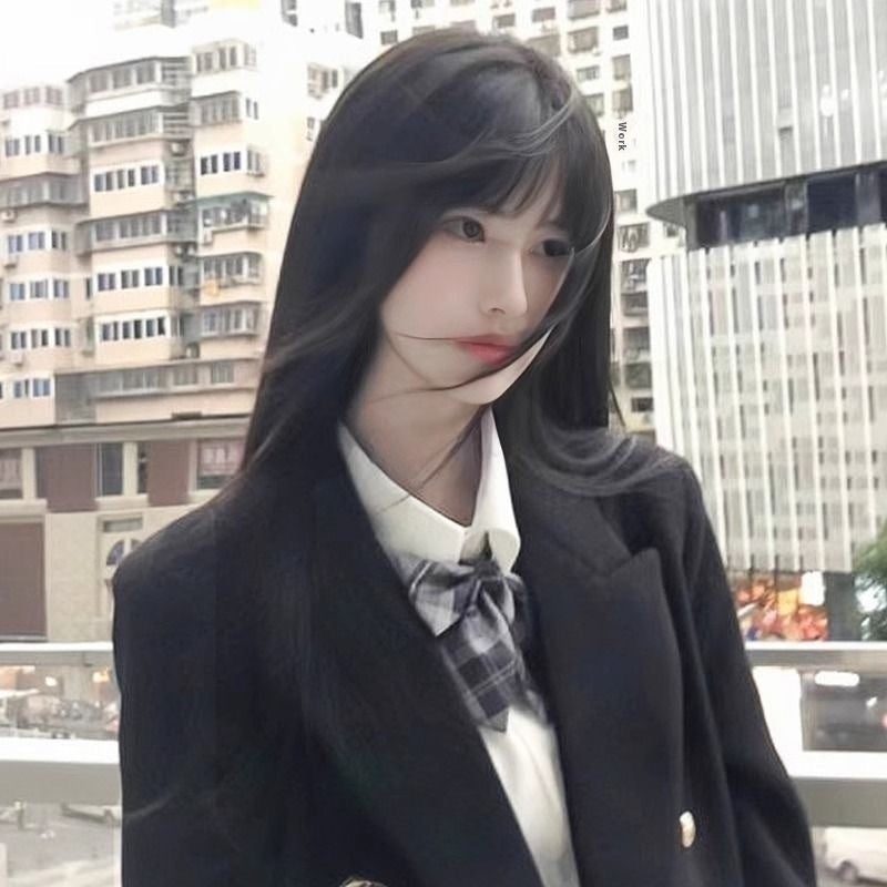 Black Long Straight Wig Female Bangs Wig Head Cover