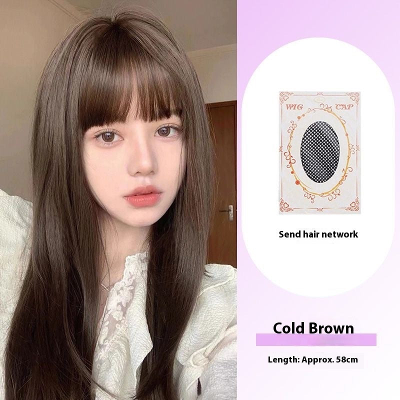 Black Long Straight Wig Female Bangs Wig Head Cover