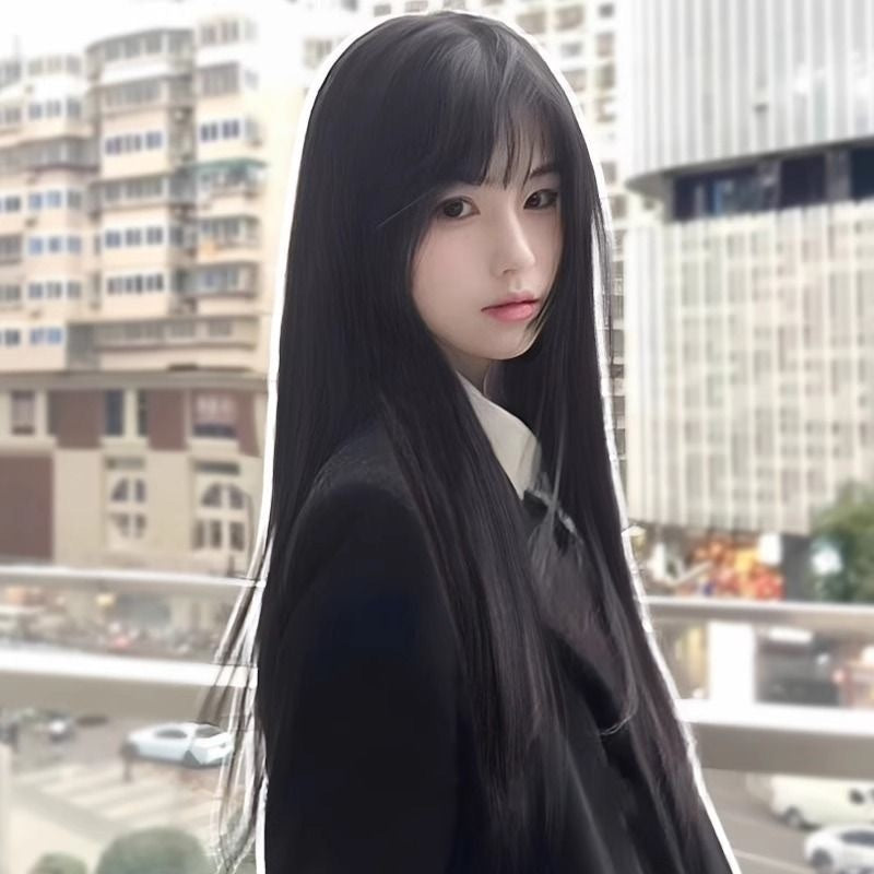 Black Long Straight Wig Female Bangs Wig Head Cover